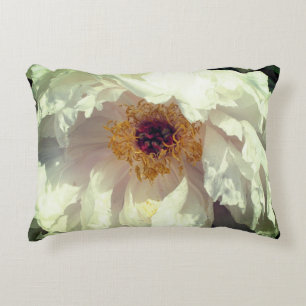White Peony Flower Petals With Pollen   Accent Pillow