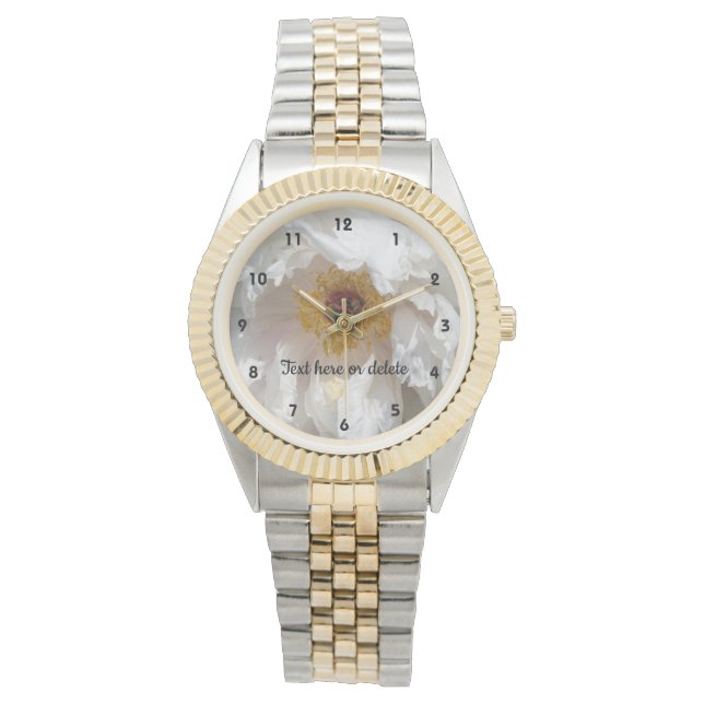 White Peony Flower Petals With Pollen Personalized Watch (Front)