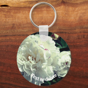 White Peony Flower Phases Personalized  Keychain