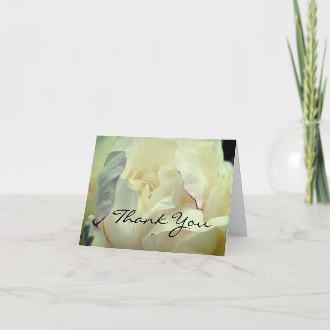 White Peony Flower Thank You Card (Front)