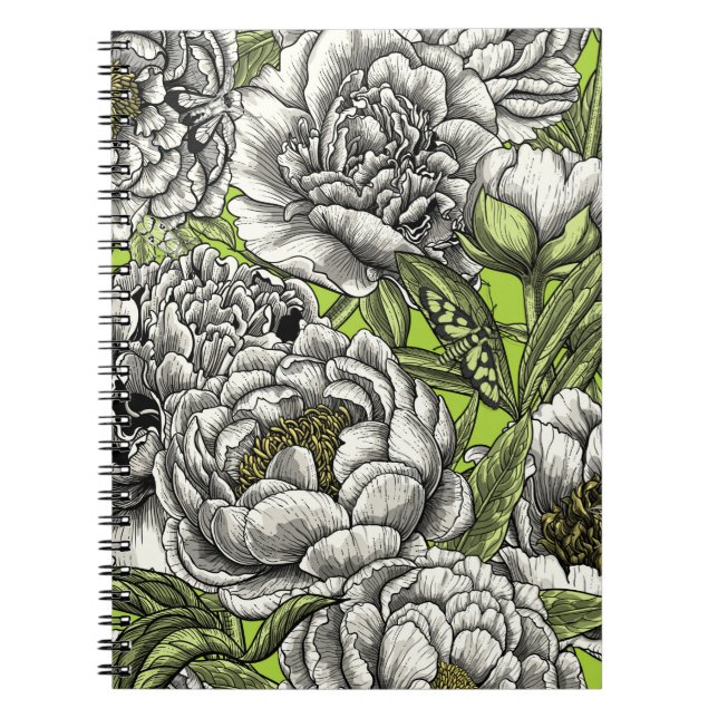 White peony flowers and moths notebook (Front)
