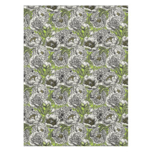White peony flowers and moths tablecloth