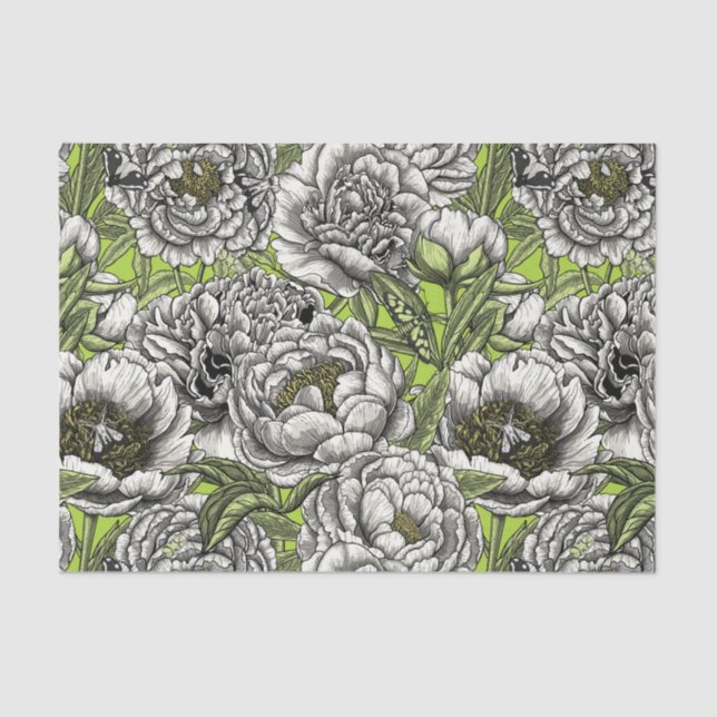 White peony flowers and moths tissue paper (Front)