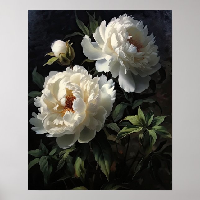 White Peony Flowers Art Imprimer Poster (Devant)