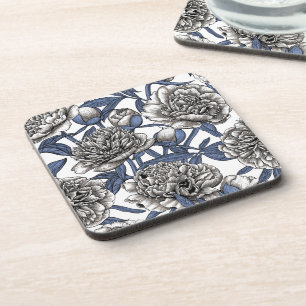 White peony flowers coaster