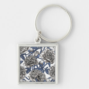White peony flowers keychain