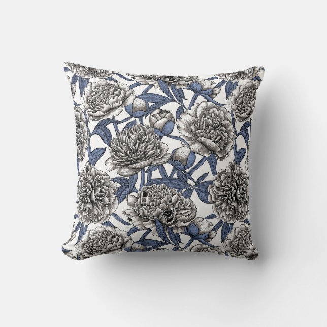 White peony flowers throw pillow (Front)