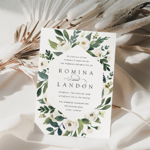 White Peony   Geometric Floral Frame Wedding Invitation