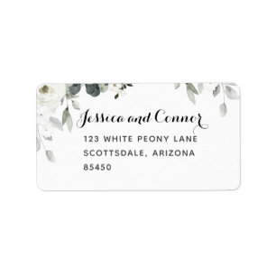 White Peony Greenery Return Wedding Return Address Label