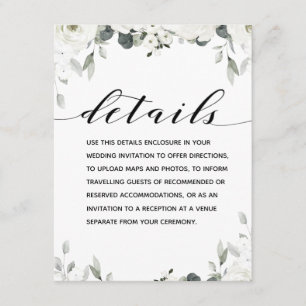 White Peony Greenery Wedding Details Enclosure Card