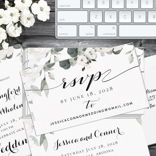 White Peony Greenery Wedding RSVP Online Card (Creator Uploaded)