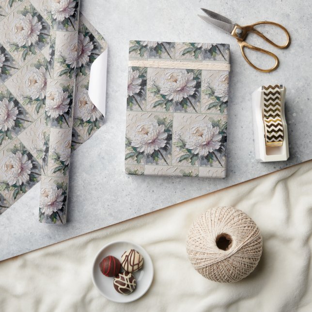 White Peony Impasto Art Wrapping Paper (Crafts)