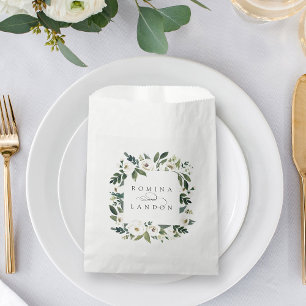 White Peony Personalized Floral Frame Wedding Favour Bag