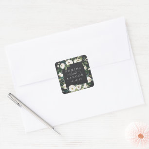 White Peony Personalized Floral Frame Wedding Square Sticker