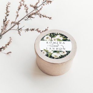 White Peony   Personalized Floral Wedding Classic Round Sticker