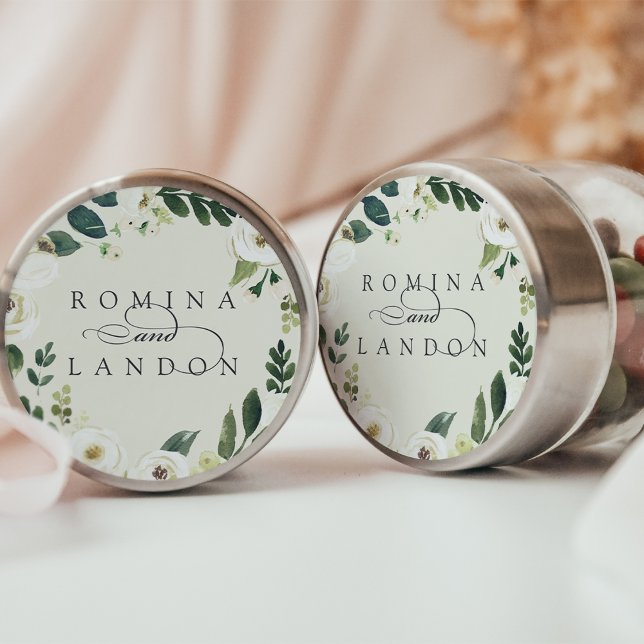 White Peony | Personalized Floral Wedding Classic Round Sticker (Creator Uploaded)