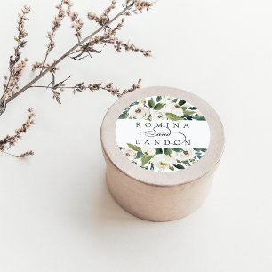 White Peony   Personalized Floral Wedding Classic Round Sticker