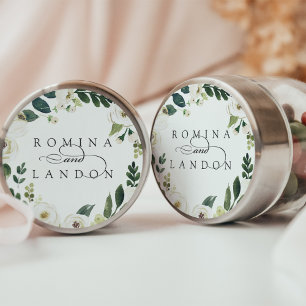 White Peony   Personalized Floral Wedding Classic Round Sticker