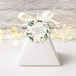 White Peony Personalized Floral Wreath Wedding Favour Tags
