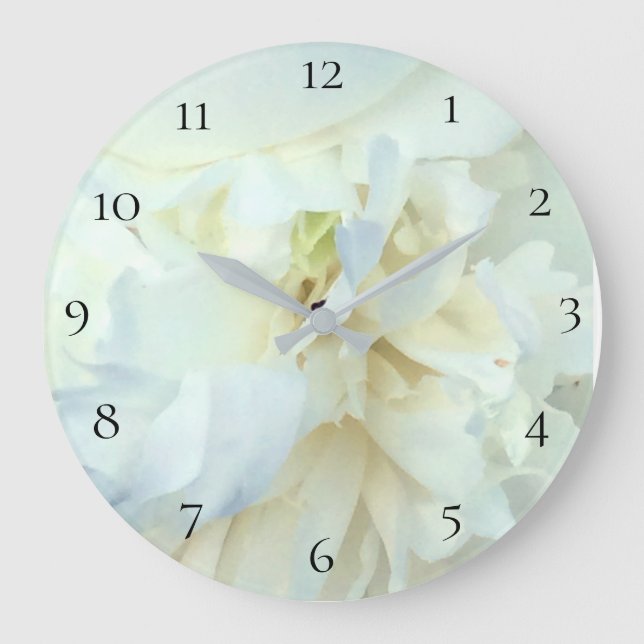 *~* White Peony Photo with Blue Tinge Large Clock (Front)