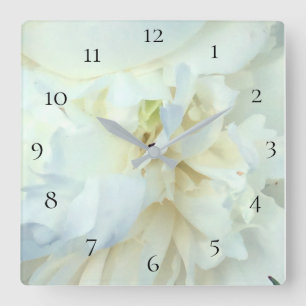 *~* White Peony Photo with Blue Tinge Square Wall Clock