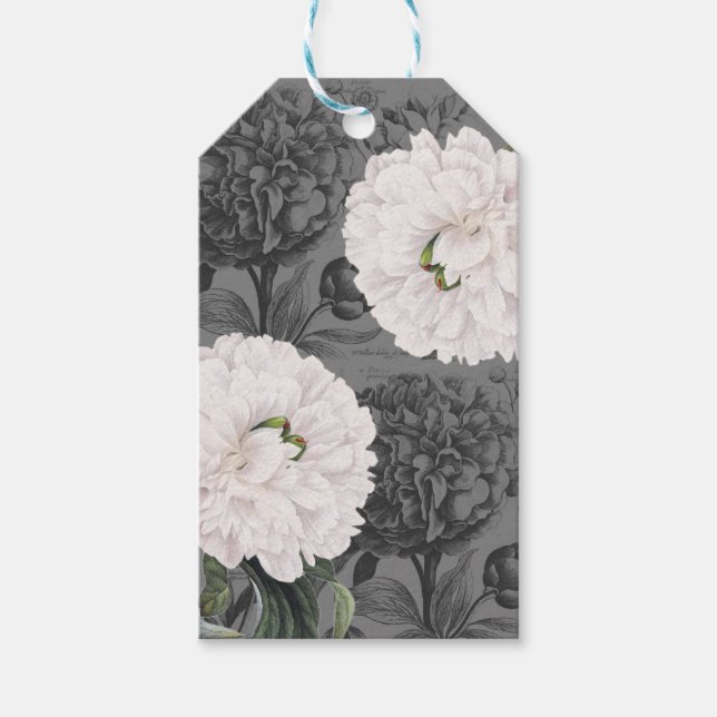White Peony Romantic Grey Gift Tags (Front)