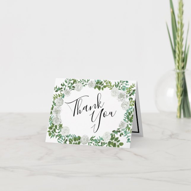 White Peony & Rose Floral Mariage Merci Cartes (Devant)