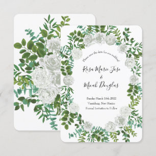 White Peony & Rose Floral Wedding Save the Date Invitation