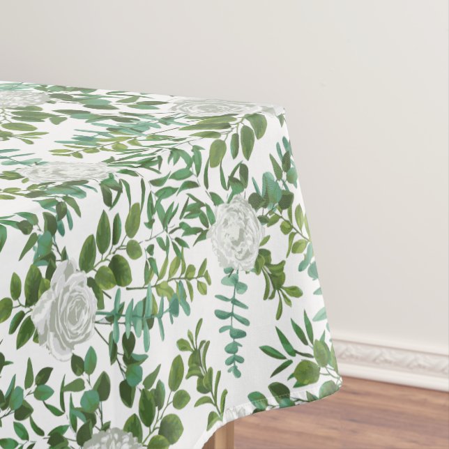 White Peony Rose Floral Wedding Tablecloth (In Situ)