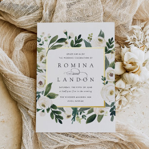 White Peony Square Floral Frame Wedding