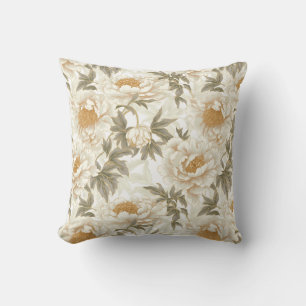 White Peony Throw Pillow
