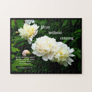 White Peony Trio, 1 Thessalonians 5:17-18 Jigsaw Puzzle