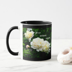 White Peony Trio, 1 Thessalonians 5:17-18 Mug