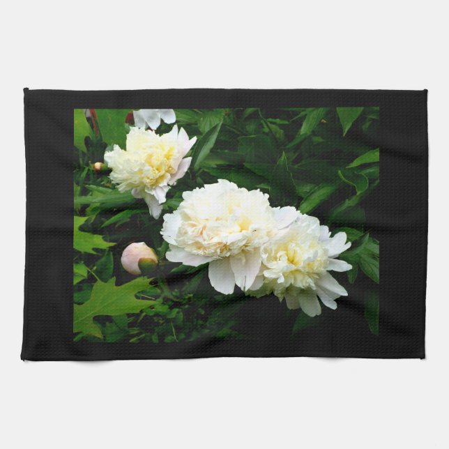 White Peony Trio Kitchen Towel (Horizontal)