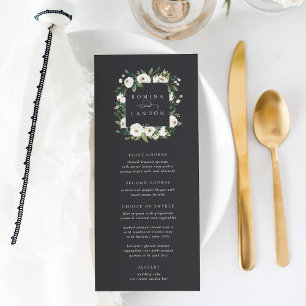 White Peony Watercolor Floral Frame Wedding Menu