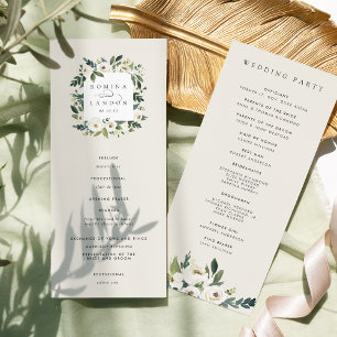 White Peony Watercolor Floral Frame Wedding Program