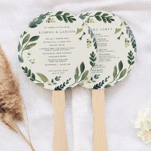 White Peony Watercolor Floral Wedding Program Hand Fan