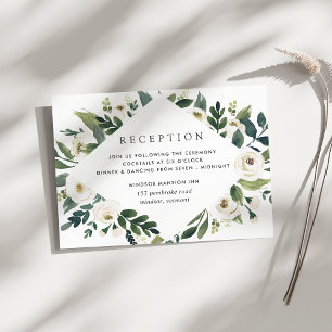 White Peony Watercolor Floral Wedding Reception Enclosure Card