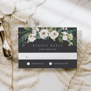 White Peony Watercolor Floral Wedding RSVP Card