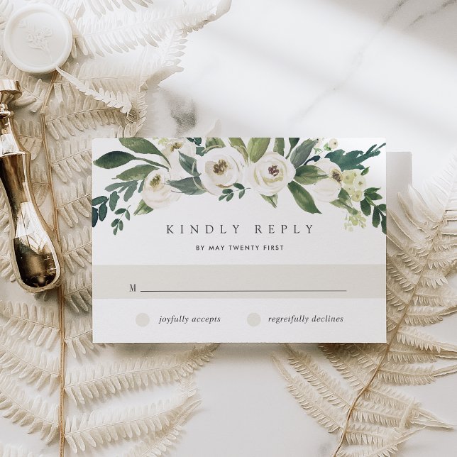 White Peony | Watercolor Floral Wedding RSVP Card (Creator Uploaded)
