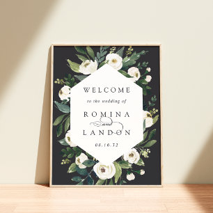 White Peony   Watercolor Floral Wedding Welcome Poster