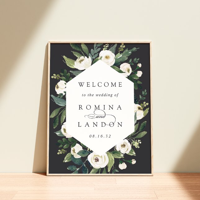 White Peony | Watercolor Floral Wedding Welcome Poster (Creator Uploaded)