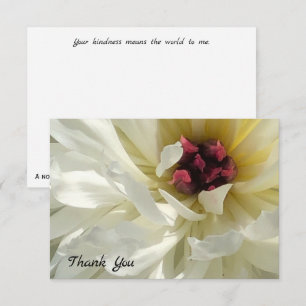 White Peony with Pink Centre Flat Thank You Card