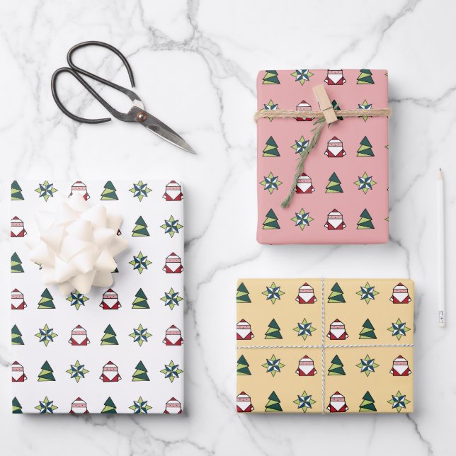 White, Peppermint, Marzipan Origami Christmas Wrapping Paper Sheet (Front)
