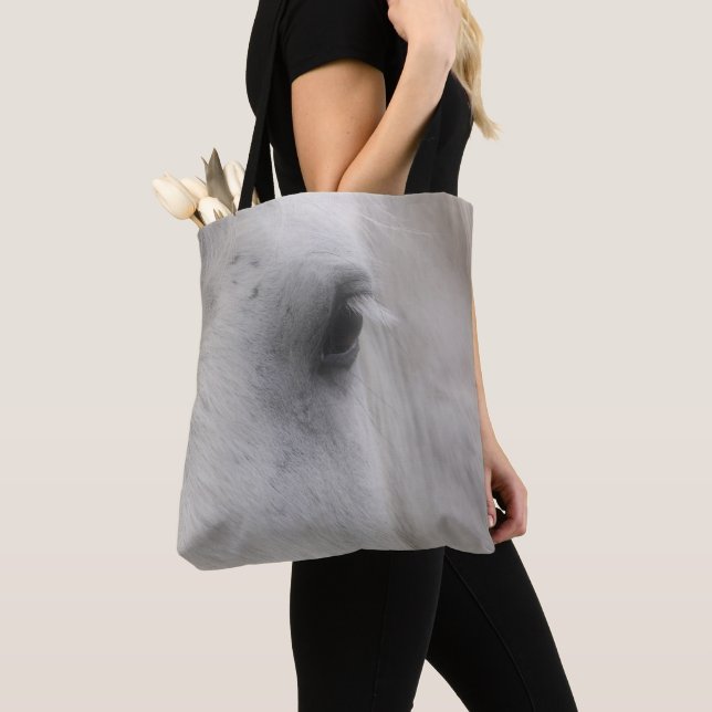 White Percheron Draught Horse Eye  Tote Bag (Close Up)