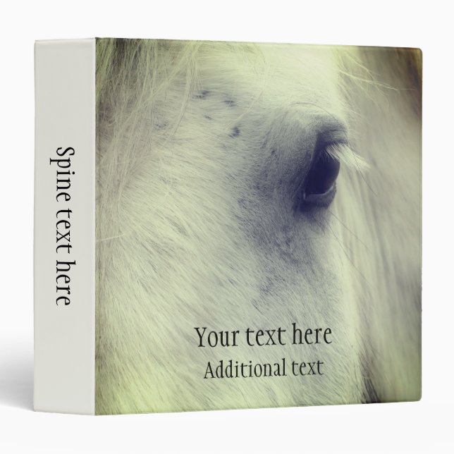 White Percheron Horse Eye Personalized Binder (Front/Spine)