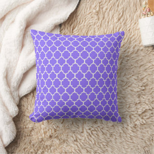 White Periwinkle Blue Quatrefoil Pillow