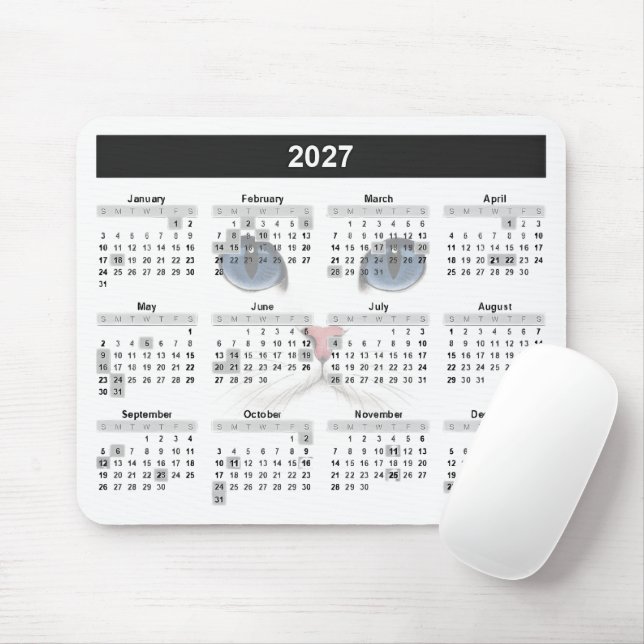 White Persian 2027 Calendar   Mouse Pad (With Mouse)