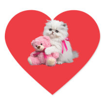 White Persian Cat and Teddy Bear Sticker Sheet