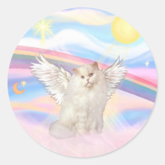 White Persian Cat Angel in Clouds Classic Round Sticker